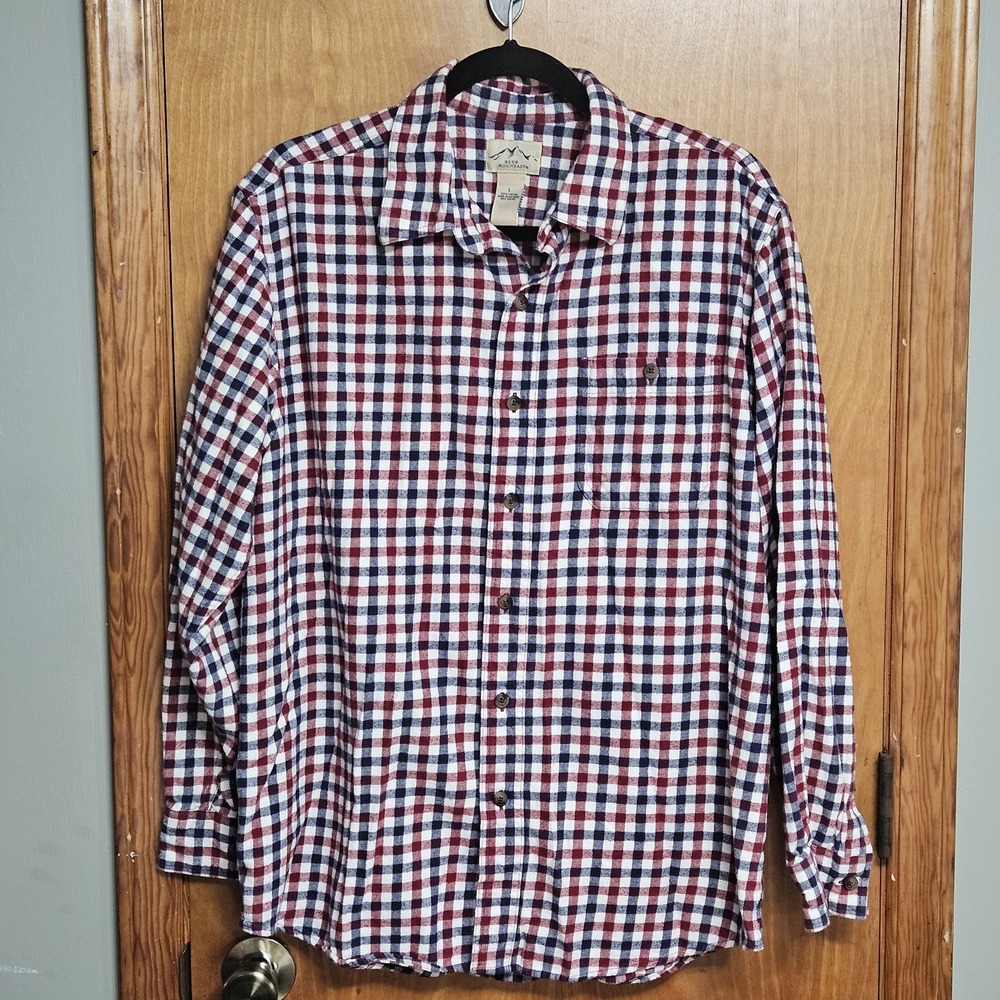 Blue Mountain Flannel Mens Large Red/Blue Plaid Long Sleeve Button‎ Front Cotton